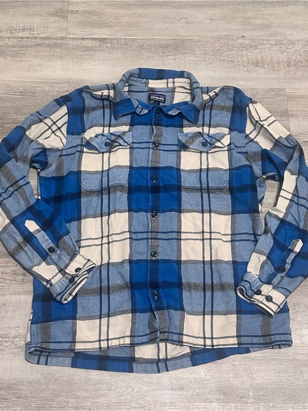 Patagonia Blue Fjord Plaid Button-Up Shirt 100% Cotton Flannel